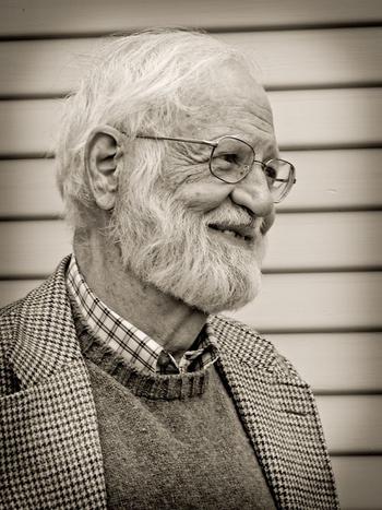 A sepia toned photo of Jim Melchert