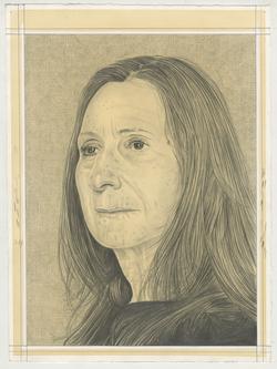 This is a pencil drawn portrait of Poet Norma Cole with a shaded, off-white background, drawn by the Rail’s publisher Phong Bui.