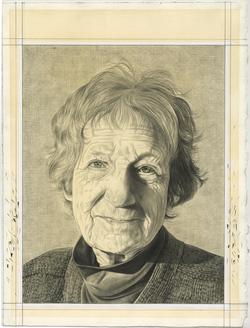 A drawing of artist Lois Dodd by Phong Bui.