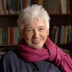 Portrait of Helen Tworkov wearing a burgundy scarf 