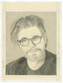 This is a portrait of Bob Holman. It is a pencil drawing on off white paper by the Rail's publisher, Phong Bui.