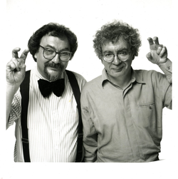 Black and white photo of Komar & Melamid