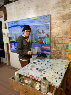 Photo of Tony Bluestone painting.